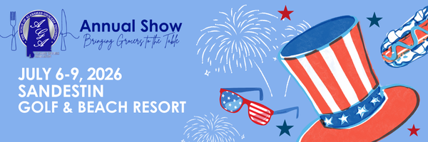 Patriotic-themed event banner with hat.