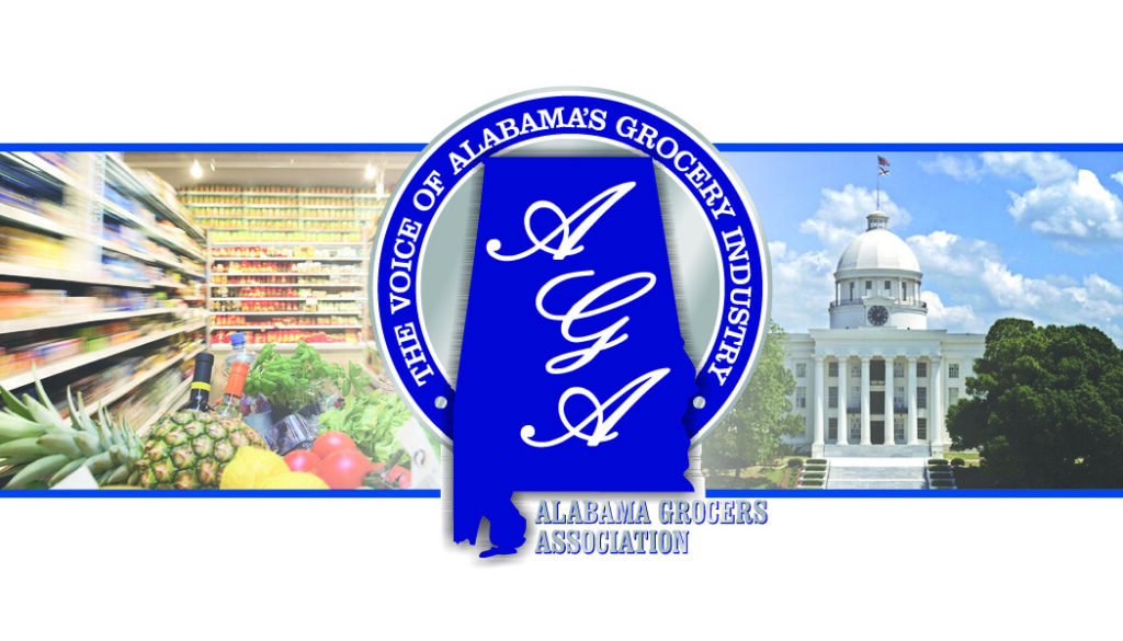 Alabama Grocers Association logo with groceries, capitol.