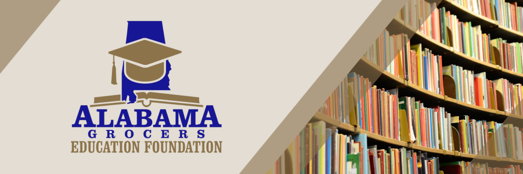 Alabama Grocers Education Foundation logo and books.