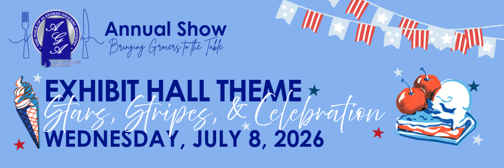 Annual show announcement, stars and stripes theme.