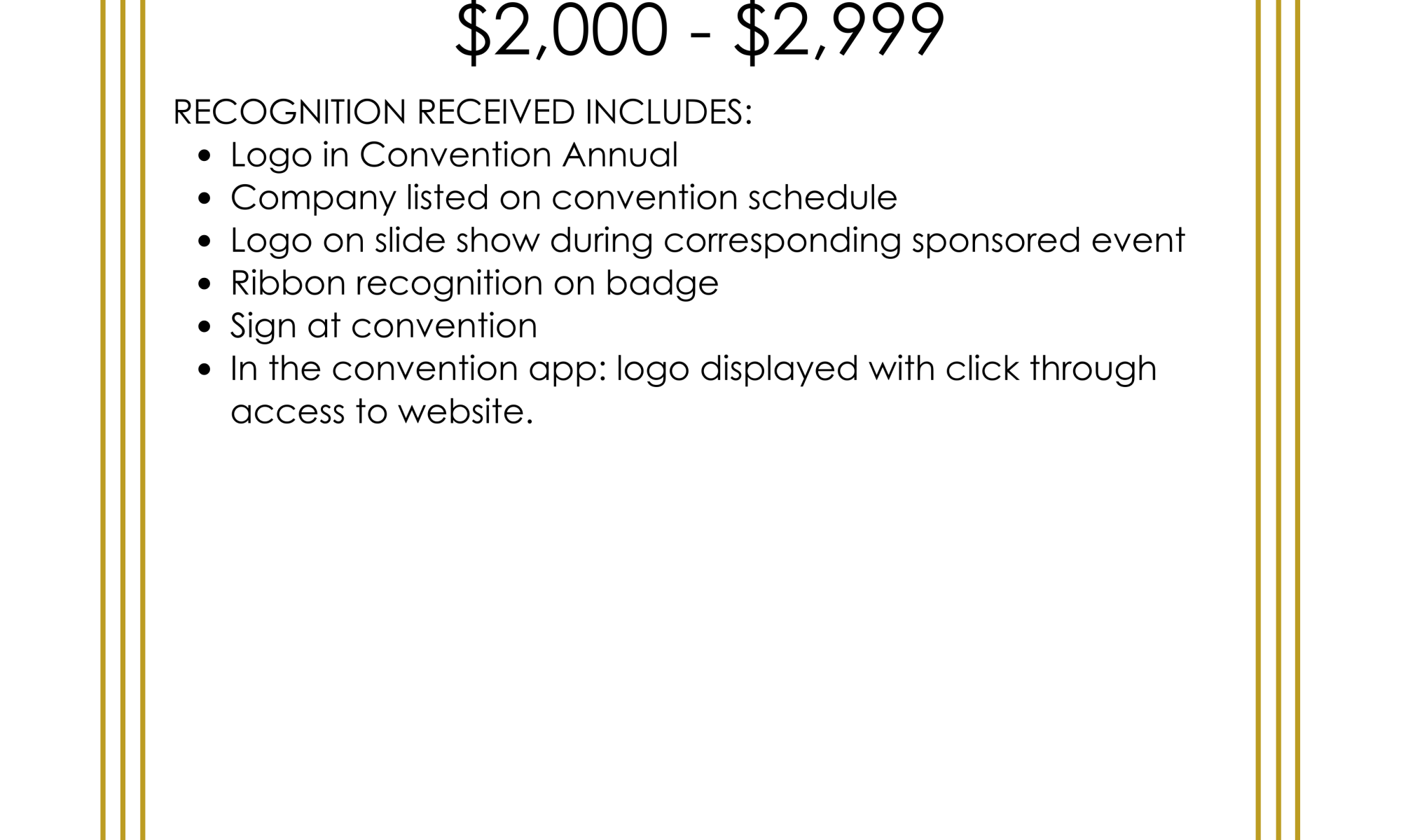 Gold Sponsor recognition with benefits listed in a stylish gold-bordered design.