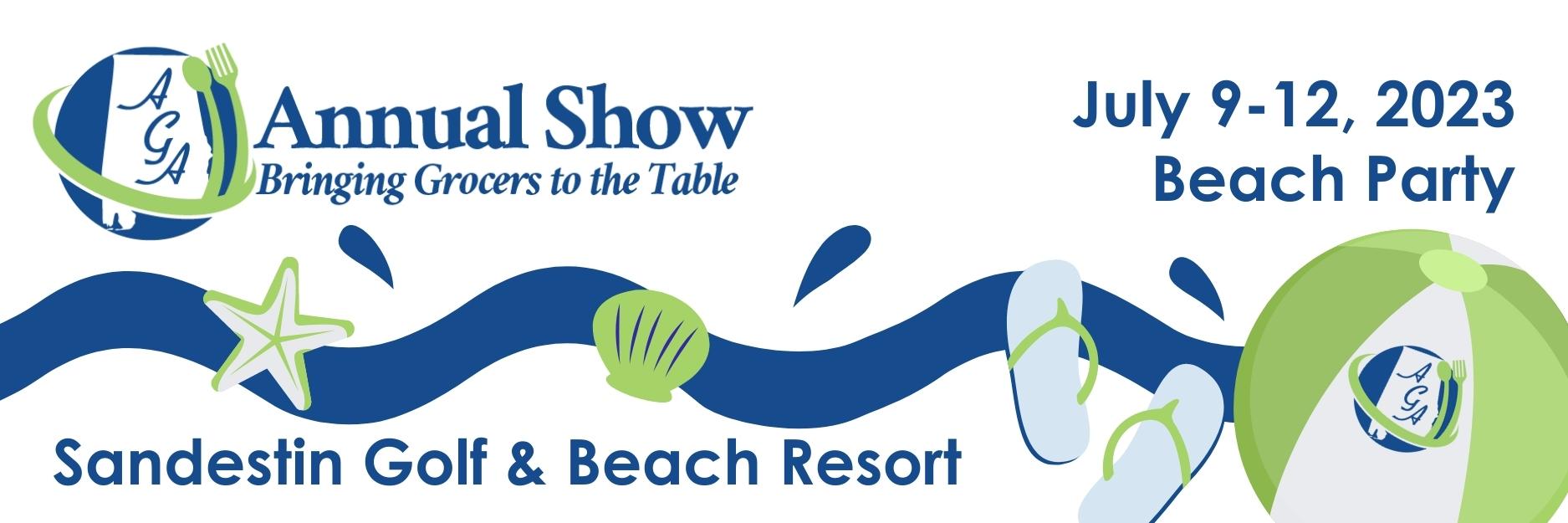 Logo of a seafood show featuring a fish and a wave graphic.